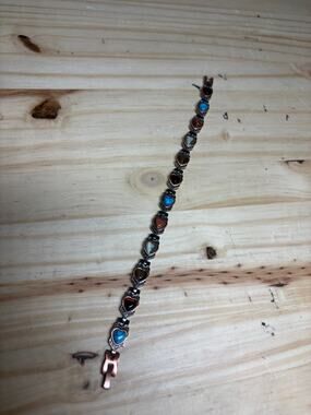 Natural Stone Turquoise Stone Copper Magnetic Link Heart Bracelet